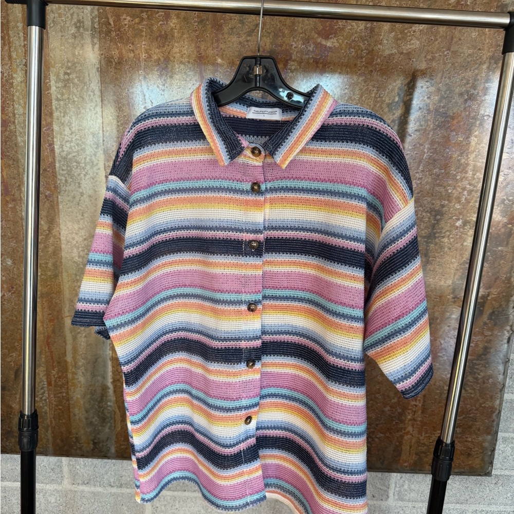 The Lifestyled Co | Striped Button-Up Knit Shirt